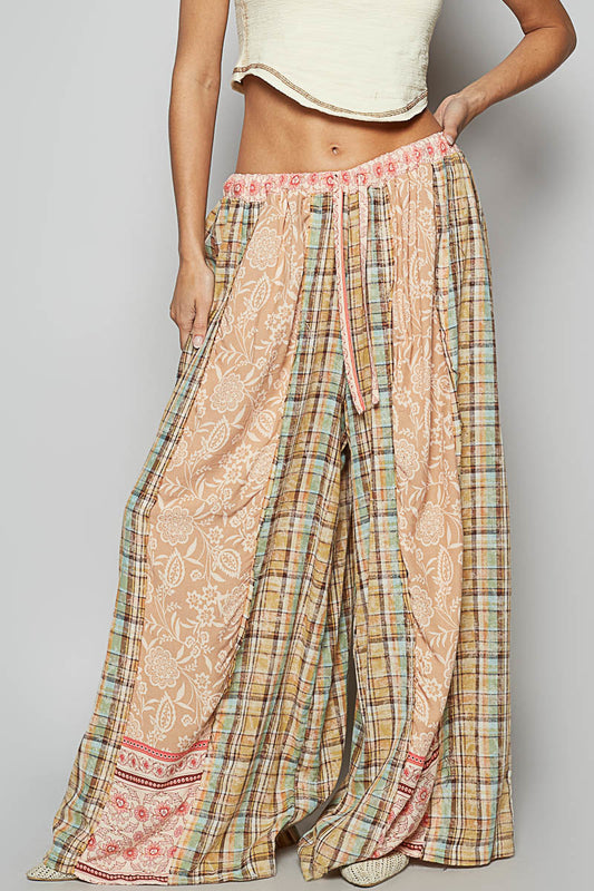 POL mocha multi pants with mixed earthy tones and boho chic design