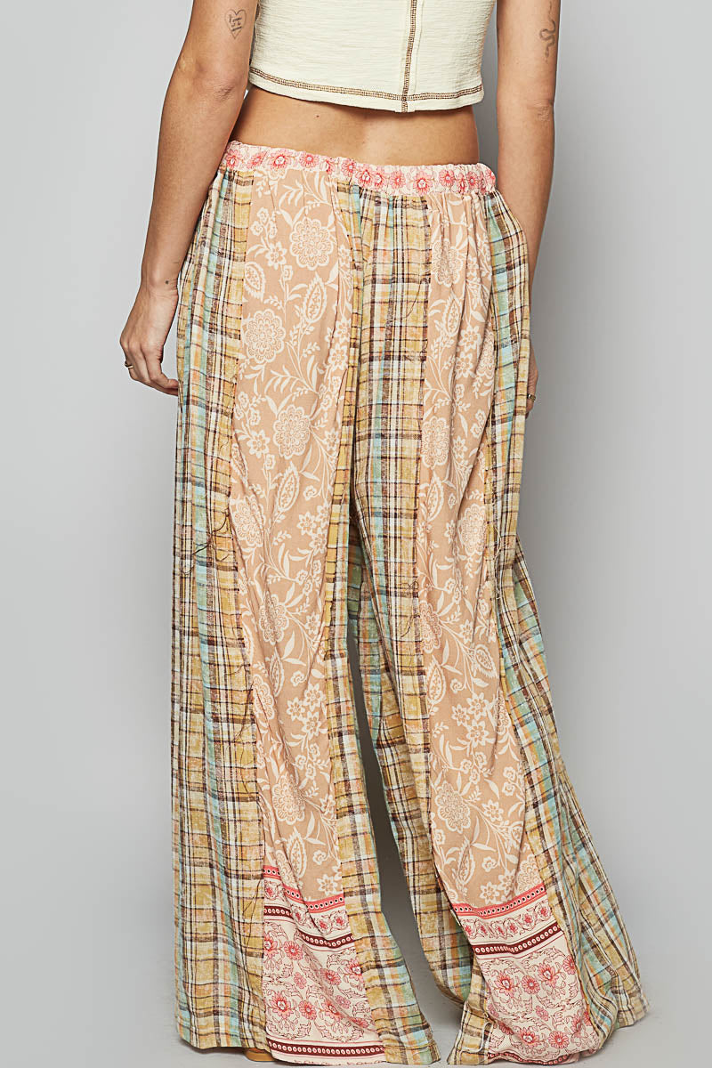 POL mocha multi pants with mixed earthy tones and boho chic design