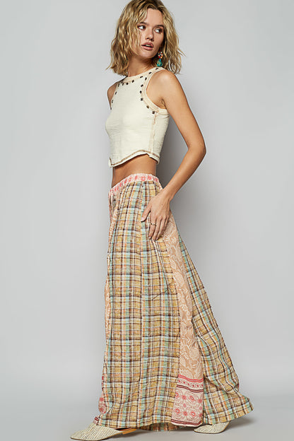 POL mocha multi pants with mixed earthy tones and boho chic design