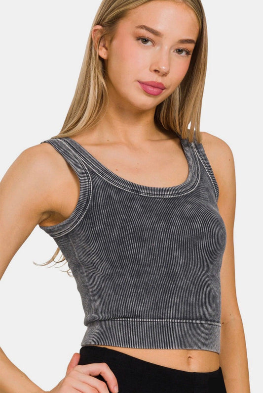 Zenana stone washed padded brami with soft washed finish and casual boho style