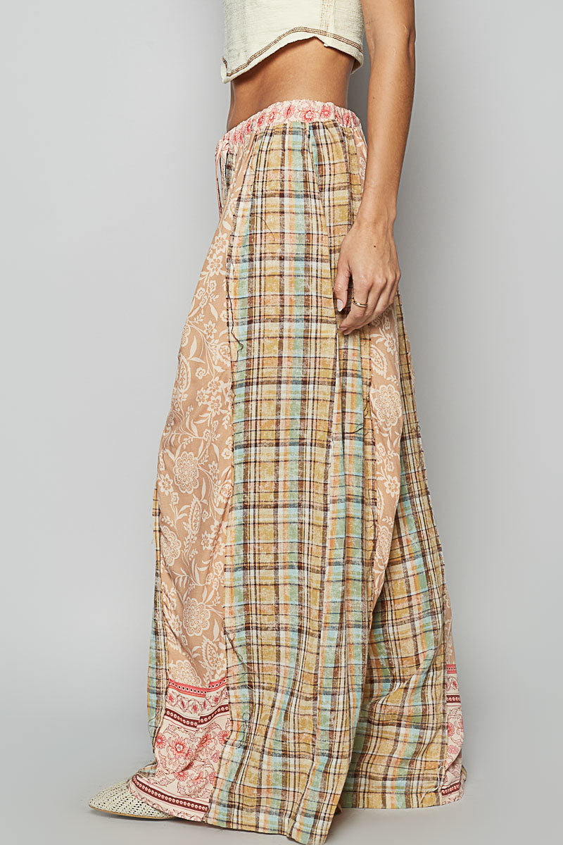 POL mocha multi pants with mixed earthy tones and boho chic design