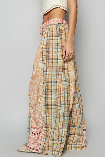 POL mocha multi pants with mixed earthy tones and boho chic design