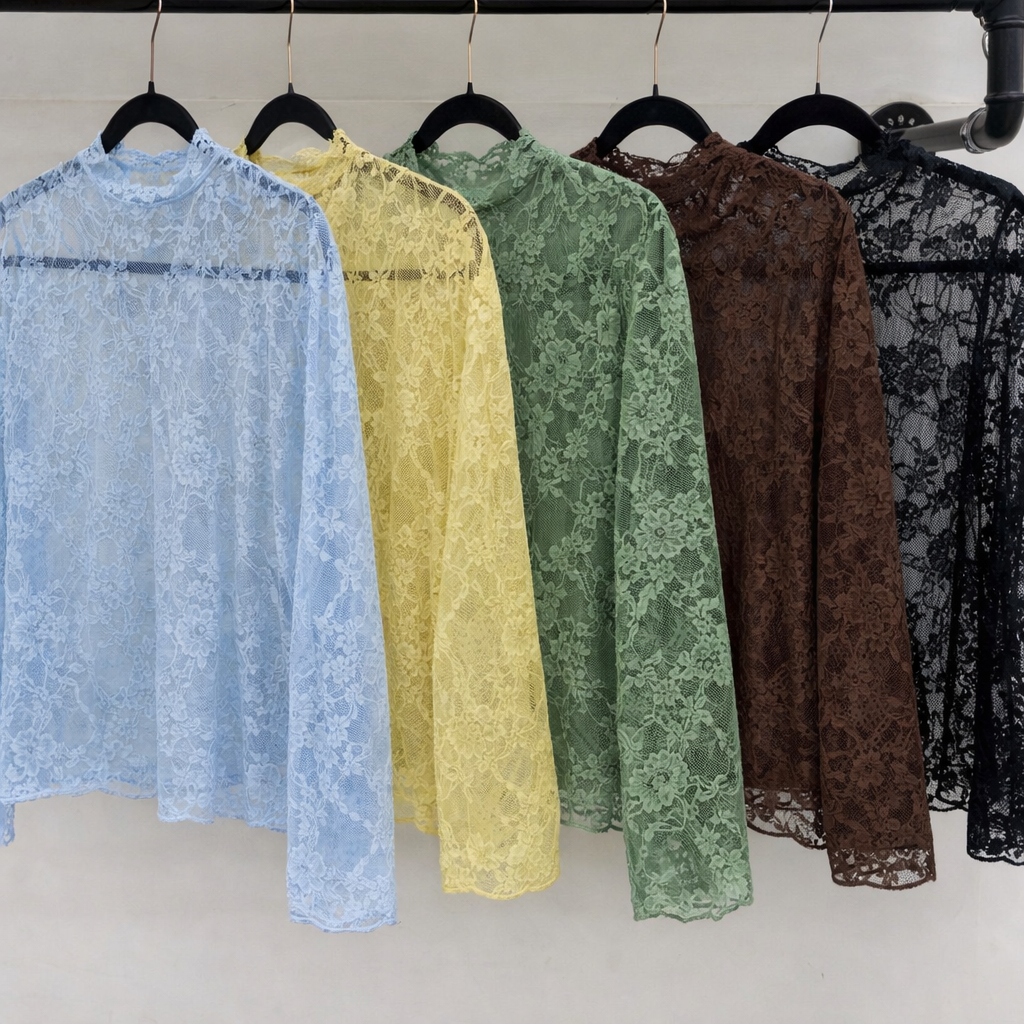 floral print lace long sleeve top with delicate floral pattern and lace detailing