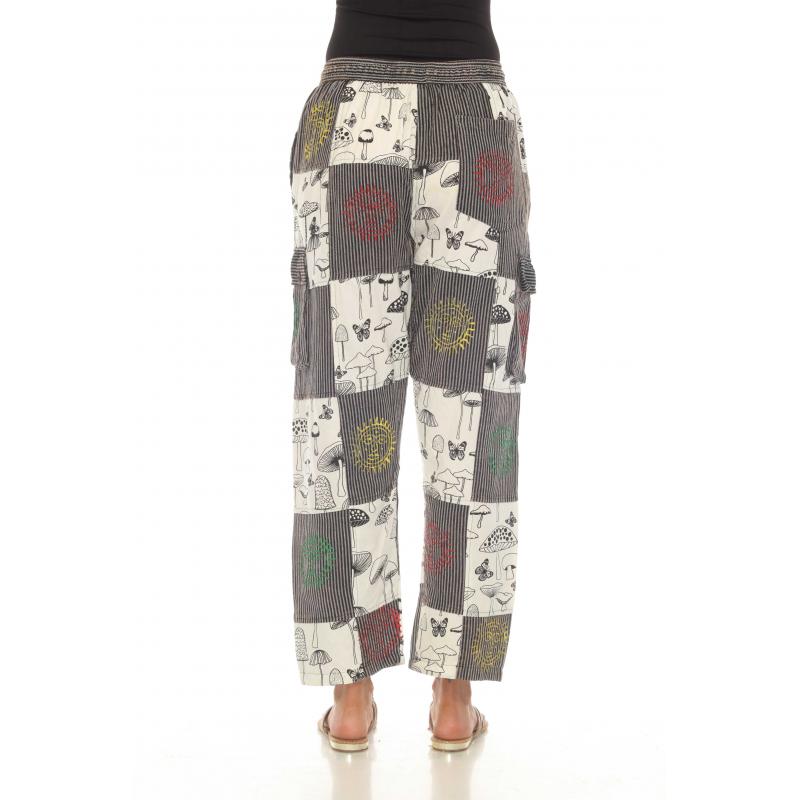 woodland whimsy mushroom patch cargo pants with forest-inspired patch details