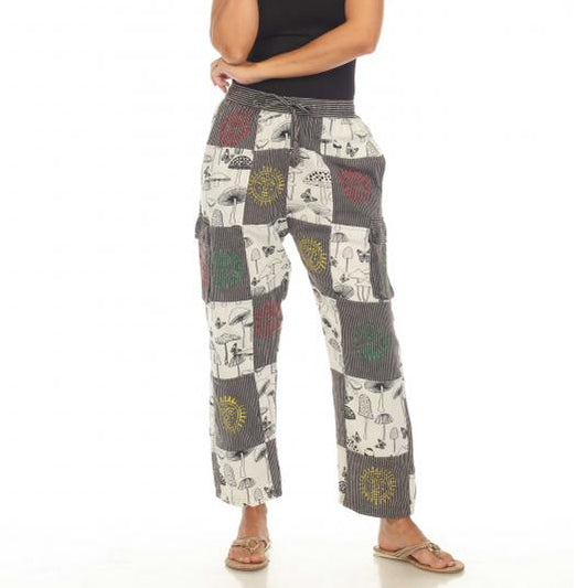 woodland whimsy mushroom patch cargo pants with forest-inspired patch details