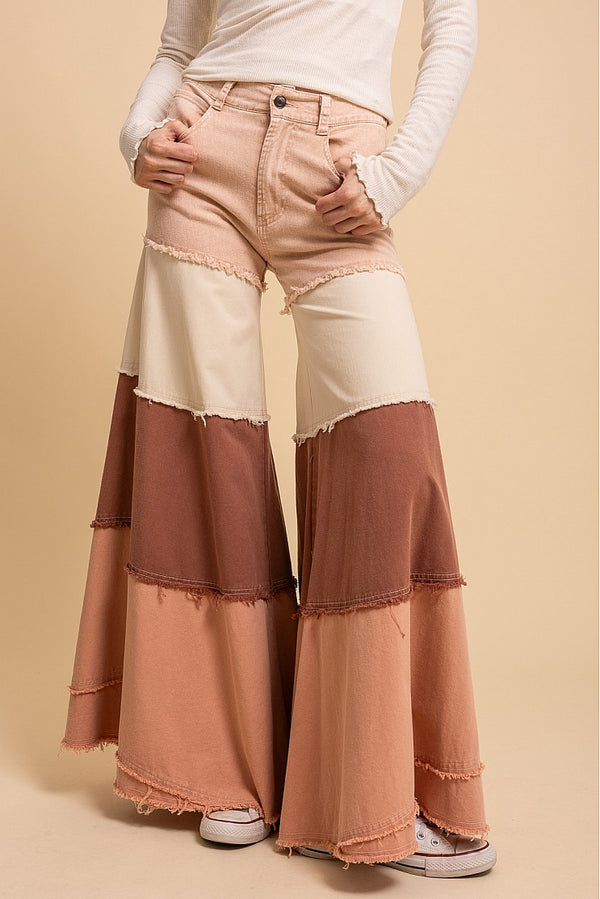 TIERED CONTRAST WIDE LEG PANTS