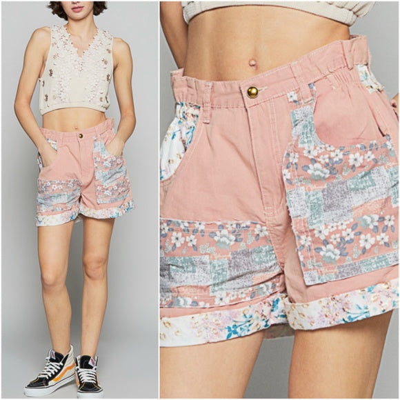 POL apricot shorts with relaxed fit and boho casual style