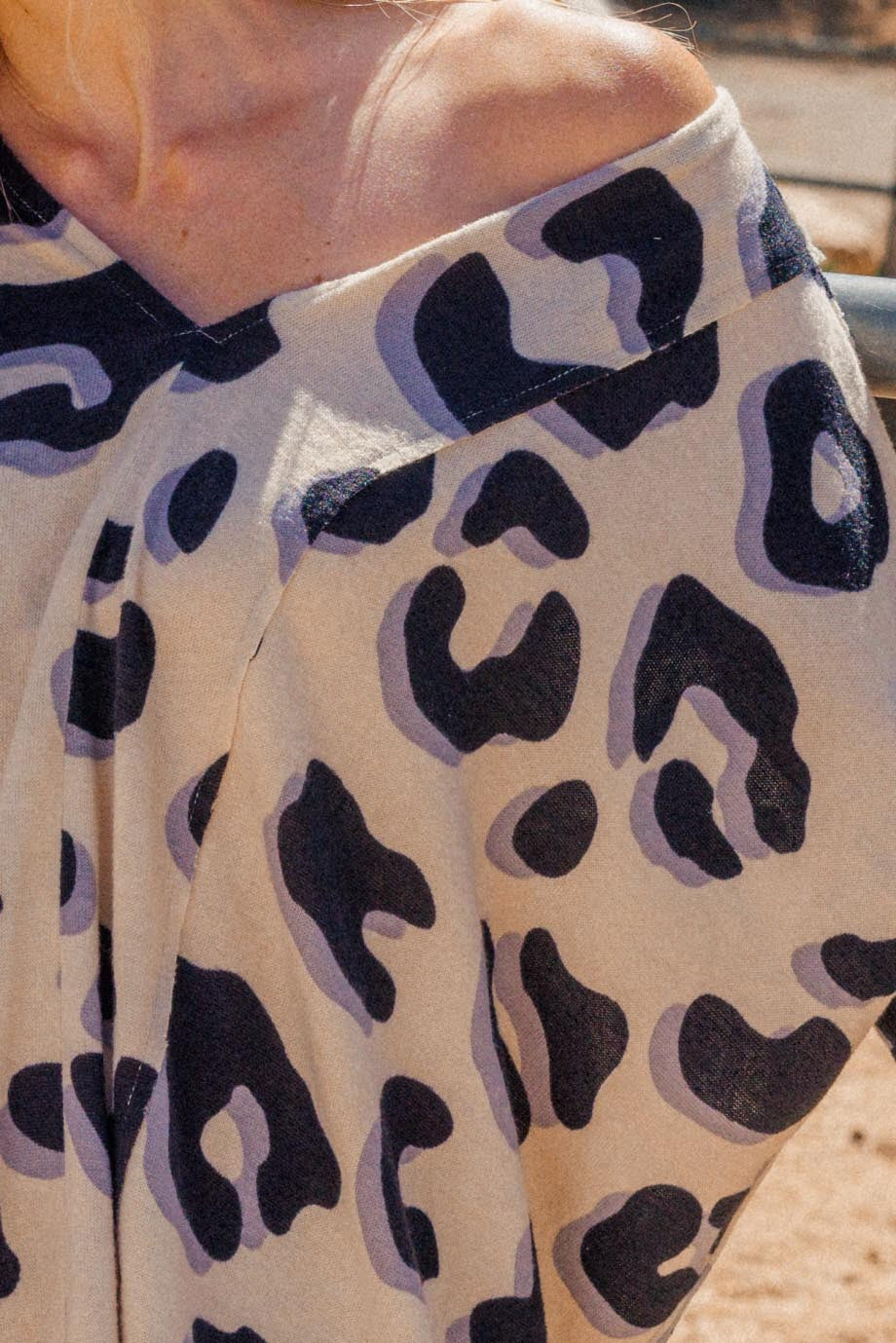 Oddi Leopard Printed Hacci Knit Oversized Poncho