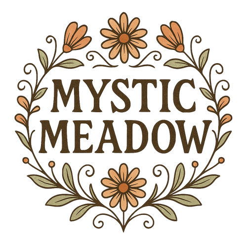 Mystic Meadow Boutique logo with floral frame