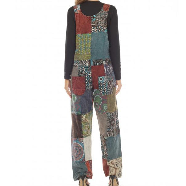 🌿 Boho Patchwork Wanderlust Overalls