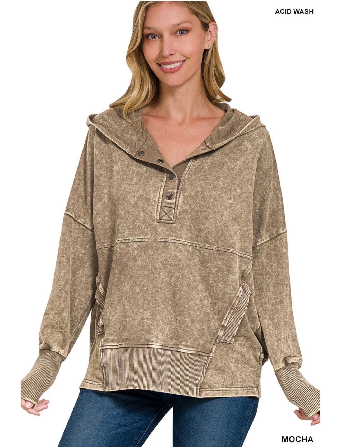 Zenana Acid Wash Mocha Hoodie