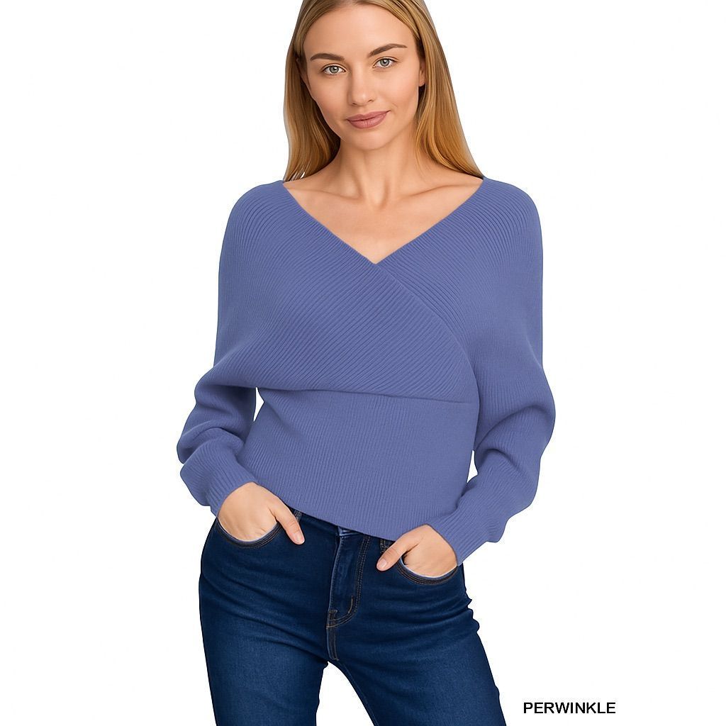 Zenana Long Sleeve Wrap Pullover Sweater