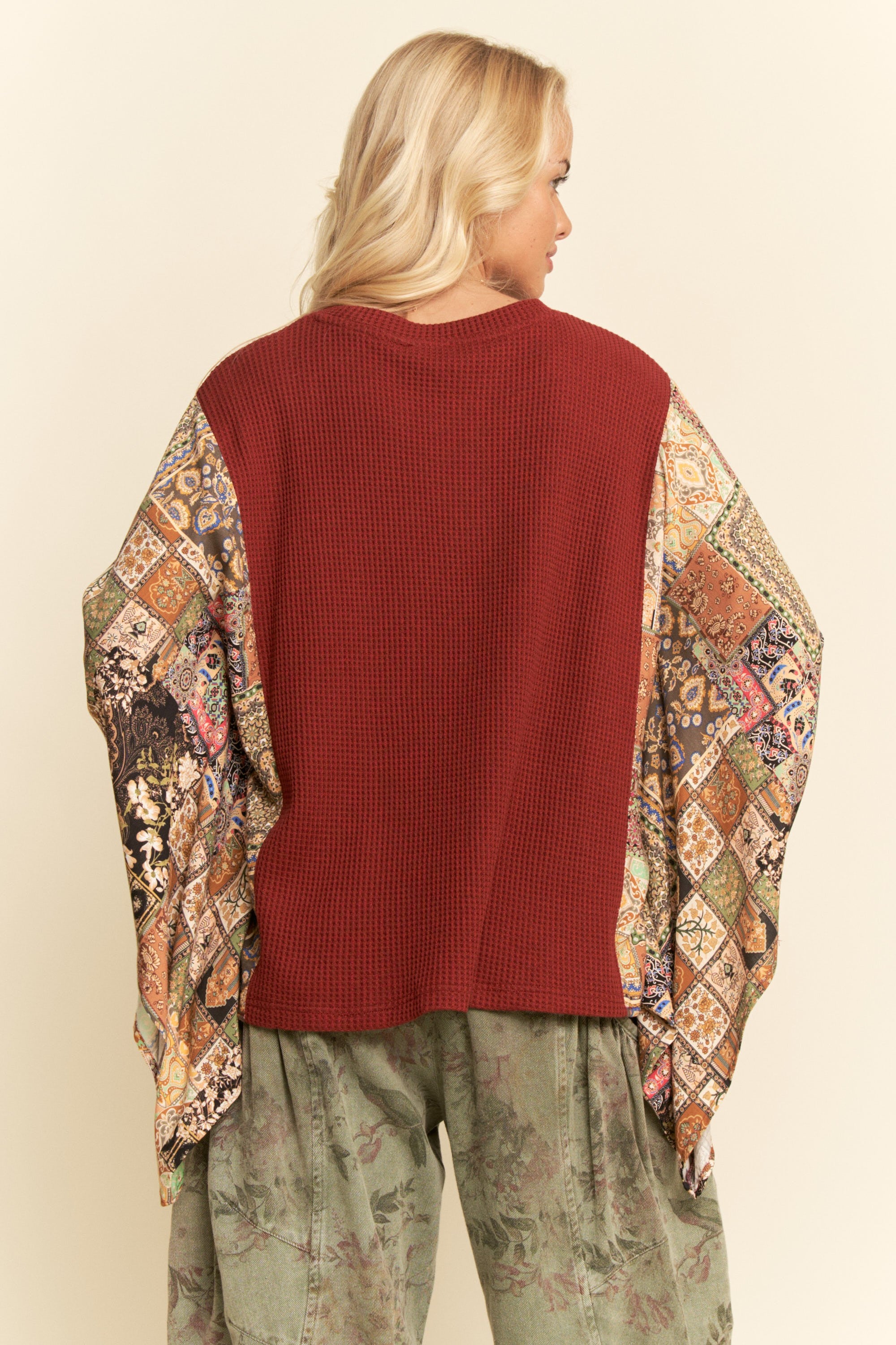 Davi & Dani Boho Patchwork Knit Top