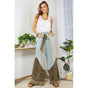 wild west lace rhapsody denim lace flare pants with decorative lace accents