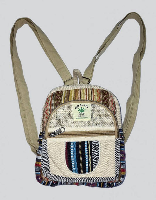 11″ x 8.5″ small hemp and cotton backpack with earthy texture and everyday carry style