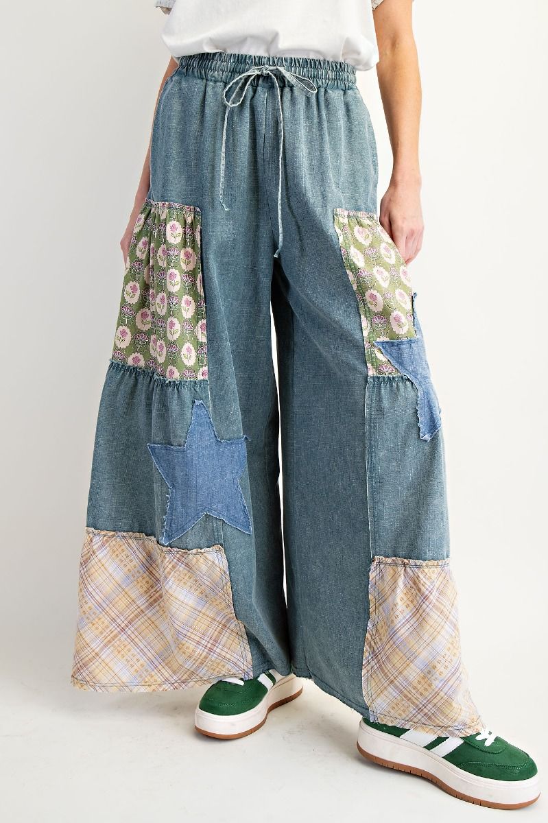 Easel Patchwork Meadow Wide-Leg Pants
