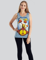 shroom print stonewash tank top with mushroom graphic and vintage wash look
