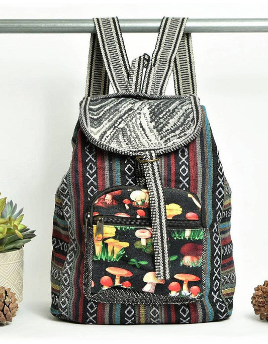 cotton backpack in natural fabric with simple boho design and roomy storage