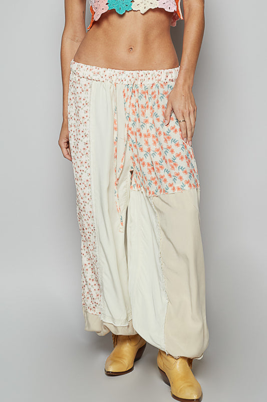 POL Adjustable Waistband Contrast Patchworks Patns